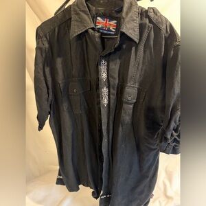 English Laundry Charcoal Button-Up Short Sleeve Shirt
